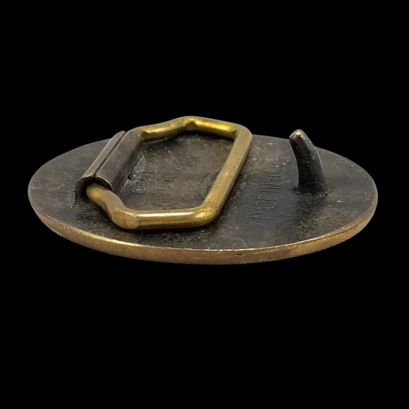 Vintage Solid Brass Belt Buckle 1978 Ornate Scrollwork Clover Design Made in USA - Picture 7 of 9